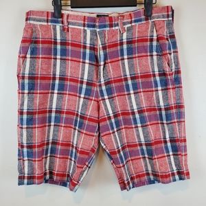 J Crew Rivington Plaid Linen Chino Shorts Size 33 Mens